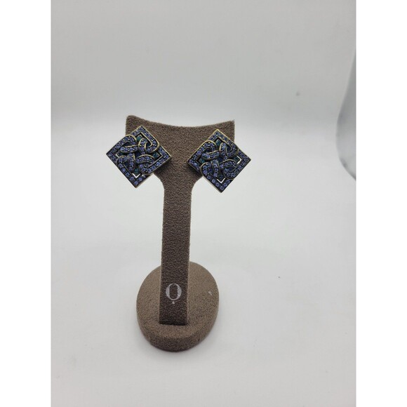 Vintage Signed Lavintage Square Rhinestone Sparkly Pierced Earrings